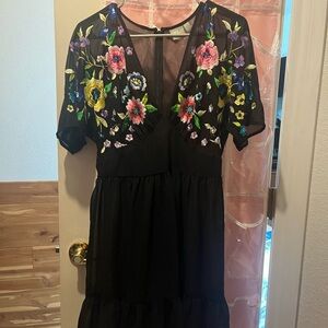 ASOS Sheer Black Dress with Colorful Floral Embroidery